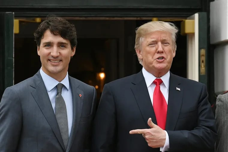 President Donald Trump welcomes Canadian Prime Minister Justin Trudeau to the White House on Oct. 11, 2017, in Washington D.C. President Trump reportedly incorrectly accused Canada of burning down the White House during a recent phone call. (Olivier Douliery/Abaca Press/TNS) 