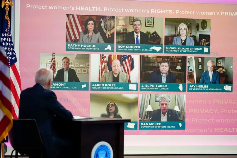 President Biden participates in a virtual meeting with Democratic governors on the issue of abortion rights on Friday.
