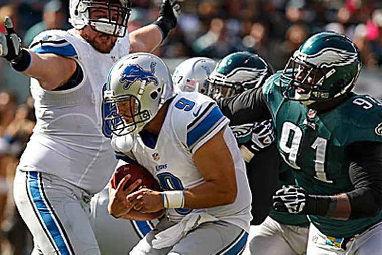 The Eagles did not record a sack in the loss to the Lions. (Ron Cortes/Staff Photographer)