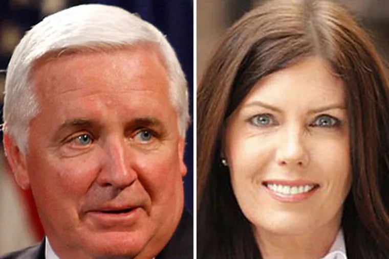 New state Attorney General Kathleen Kane, a Democrat, has vowed to probe Republican Gov. Tom Corbett's role in the Jerry Sandusky case when he held her post. (File Photos)