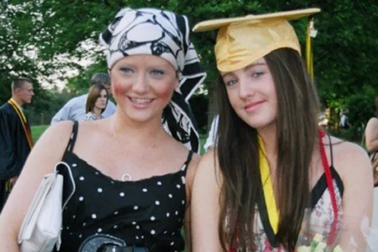 Sarah Happy, during her initial cancer treatment, celebrates her sister Juliet’s high school graduation.