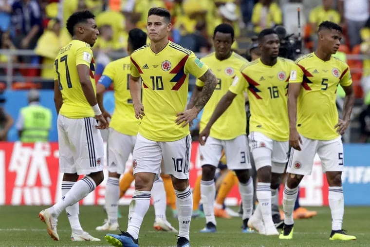 James Rodriguez (No. 10) played only 31 minutes as a second half substitute in Colombia's loss to Japan at the World Cup.
