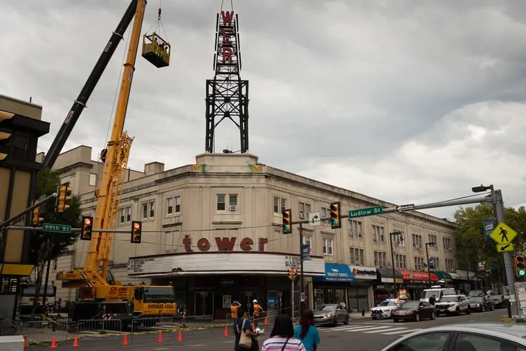 The took the iconic sign off the top of Upper Darby's Tower Theater on Tuesday. It had almost made it to the century mark.
