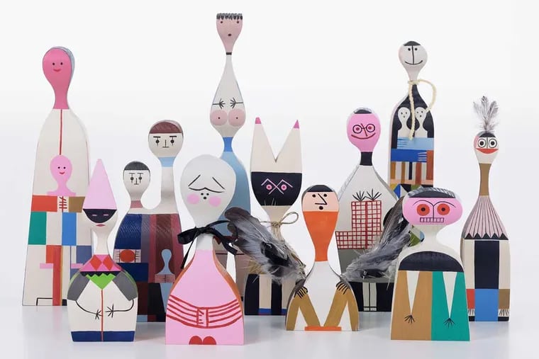 Alexander Girard's wooden dolls, designed in 1953, are in the Vitra show at the Museum of Art's Perelman Building.