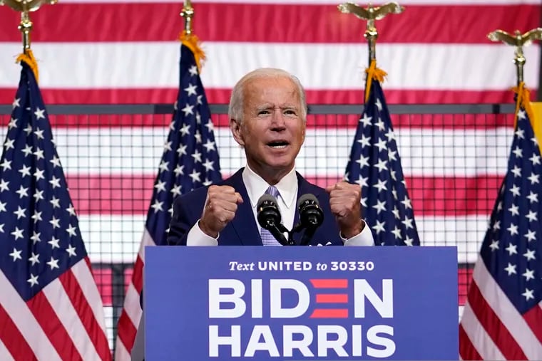 Democratic presidential candidate Joe Biden speaks at campaign event at Mill 19 in Pittsburgh on Monday.