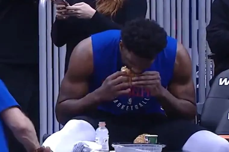 Sixers star Joel Embiid was spotted by ESPN enjoying a burger and a footrub about 90 minutes prior to Sunday night’s game against the Washington Wizards.