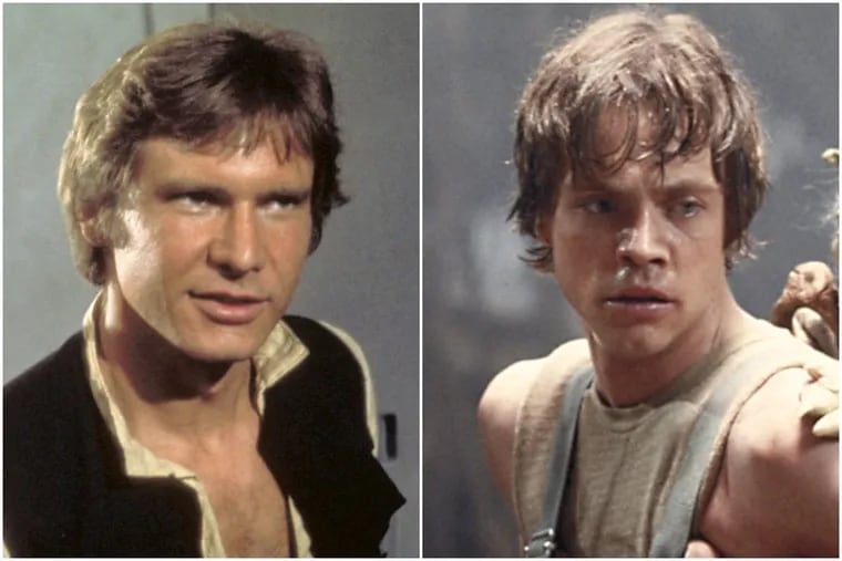 Harrison Ford as Han Solo, left, and Mark Hamill as Luke Skywalker.