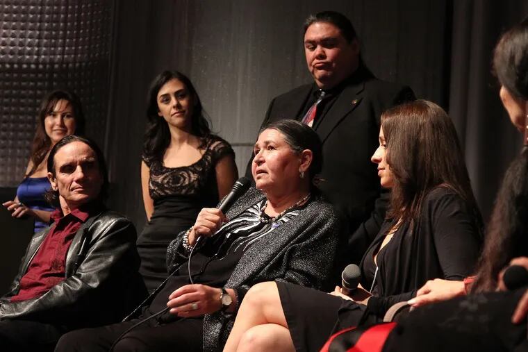 Sacheen Littlefeather (middle), shown attending the Q&A at the SAG President's National Task Force for American Indians & NBC Universal Premiere Screening of "Reel Indian" and "American Indian Actors" at LA Skins Fest on Nov. 20, 2010, in Los Angeles.