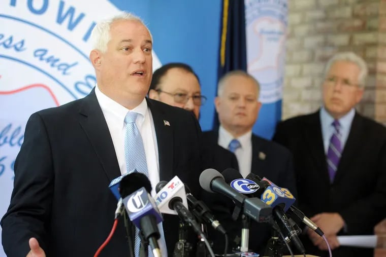 Bucks County District Attorney Matt Weintraub speaks at a news conference after the announcement that Bensalem Township would be filing a lawsuit against major drug companies to pay for the opioid epidemic Wednesday, August 30, 2017 at the Bensalem Municipal Complex in Bensalem, Pennsylvania. (WILLIAM THOMAS CAIN / For The Philadelphia Inquirer)