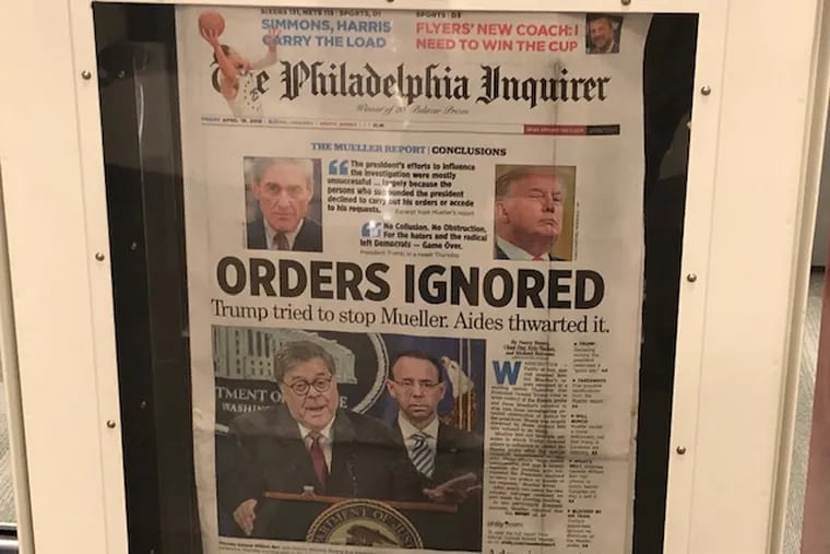 Front page of the Philadelphia Inquirer, April 19, 2019.