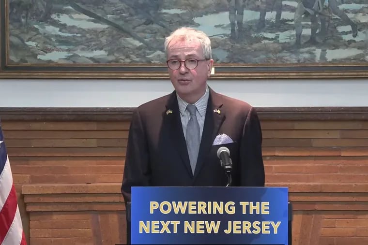 Gov. Phil Murphy Feb. 16, 2023 during an address on climate change in Trenton. From a screen capture of a YouTube livestream.