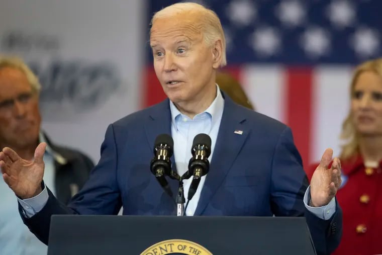 President Joe Biden speaks at a campaign stop at the Dr. Martin Luther King, Jr. Recreation Center in North Philadelphia in April.