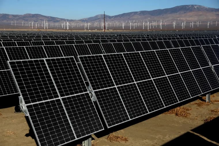 Solar panels at the Clearway Energy Group's 192 Megawatt Rosamond Central Solar Energy Facility in Rosamond, Calif.