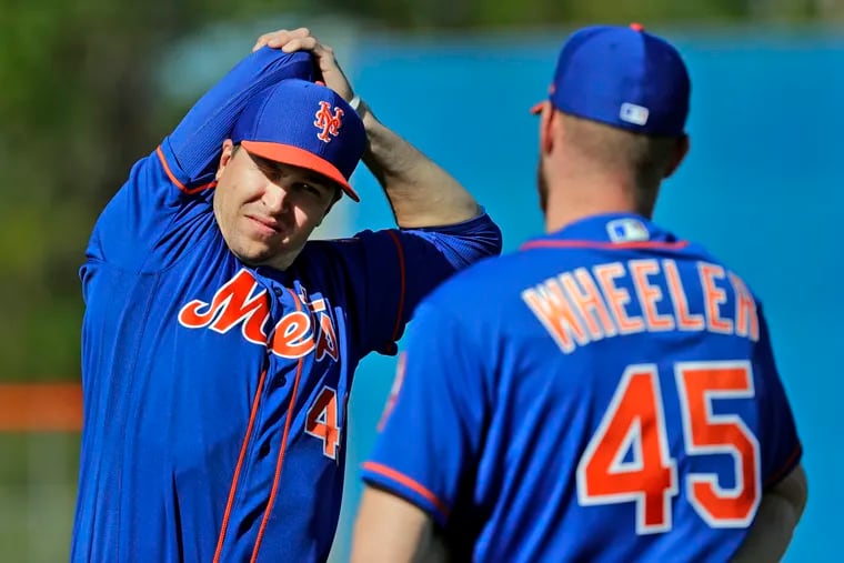 Former Mets teammates Jacob deGrom and Zack Wheeler in 2019. Wheeler says watching the Mets ace helped his development.