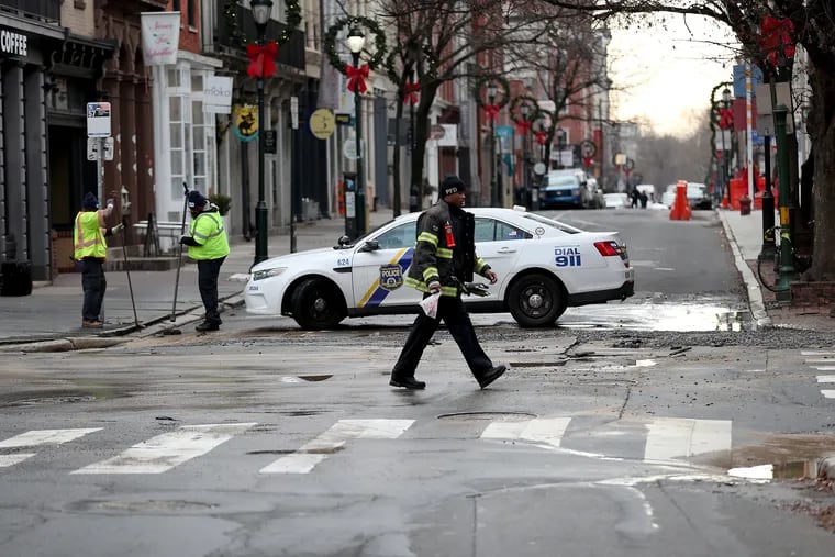 A water main broke at the intersection of 3rd and Arch Streets on Jan. 7, forcing traffic detours.