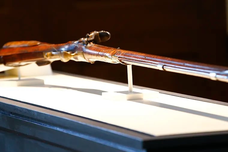 The 1775 John Christian Oerter rifle Thomas Gavin stole in 1971 from the visitor center of Valley Forge National Historical Park, now on display at the Museum of the American Revolution.