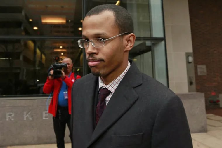 Chaka “Chip” Fattah Jr. leaving federal court in Philadelphia after his fraud conviction in November 2015.