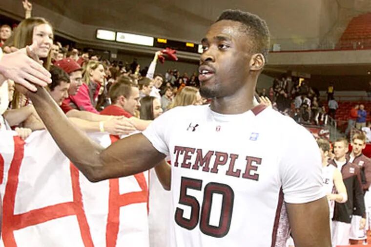 Temple center Micheal Eric posted double-doubles in four of his last eight games. (Charles Fox/Staff Photographer)