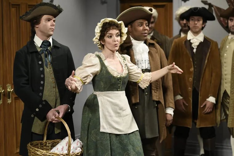 SATURDAY NIGHT LIVE — Episode 1738 “Natalie Portman” — Pictured: Mikey Day, Tina Fey, Kenan Thompson during the “Revolutionary War” sketch in Studio 8H on Saturday, February 3, 2018