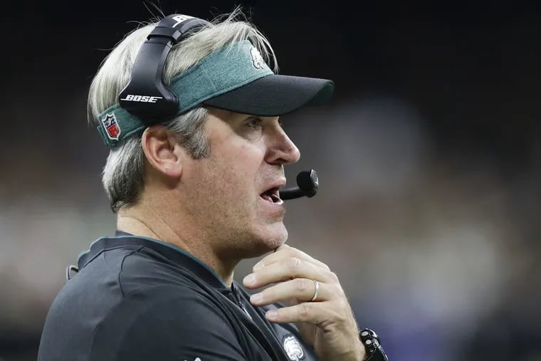 Eagles head coach Doug Pederson against the New Orleans Saints on Sunday, November 18, 2018 in New Orleans. YONG KIM / Staff Photographer