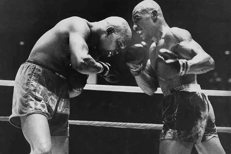 Bennie Briscoe (left) fights Marvin Hagler in a 10-round loss in 1978 at the Spectrum.