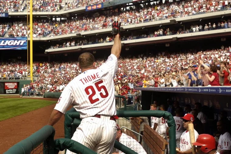 Jim Thome, who spent parts of four seasons with the Phillies, will be inducted into the Baseball Hall of Fame on Sunday (1:30 p.m., ESPN).