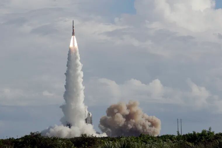 A United Launch Alliance Delta IV rocket lifts off from space launch complex 37 at the Cape Canaveral Air Force Station with the second Global Positioning System III payload, Thursday, Aug. 22, 2019, in Cape Canaveral, Fla.