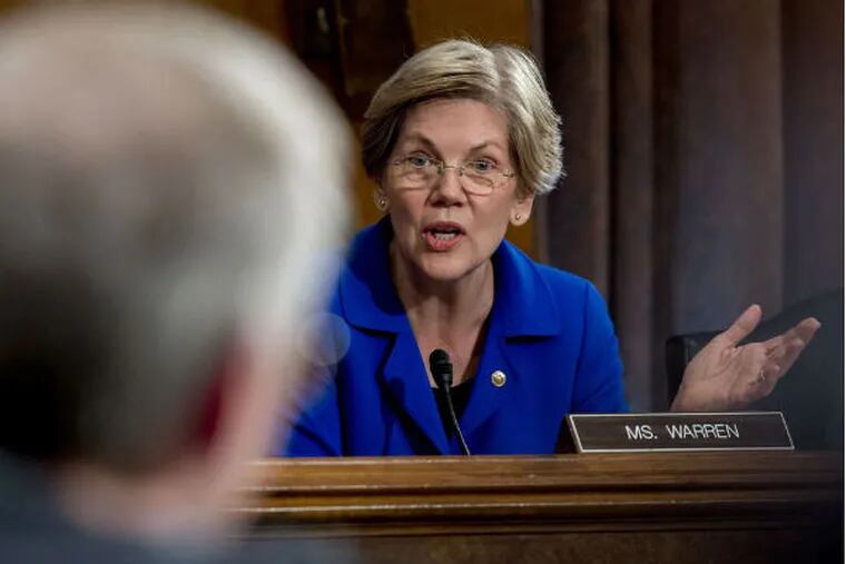 Sen. Elizabeth Warren of Massachusetts is favored by many on the left to challenge Clinton for the nomination. (ANDREW HARRER / Bloomberg)