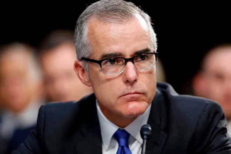 Then-FBI acting director Andrew McCabe listens during a Senate Intelligence Committee hearing about the Foreign Intelligence Surveillance Act in June 2017. The fired FBI acting director will be the keynote speaker for a Pennsylvania Democrats fundraiser later this month.