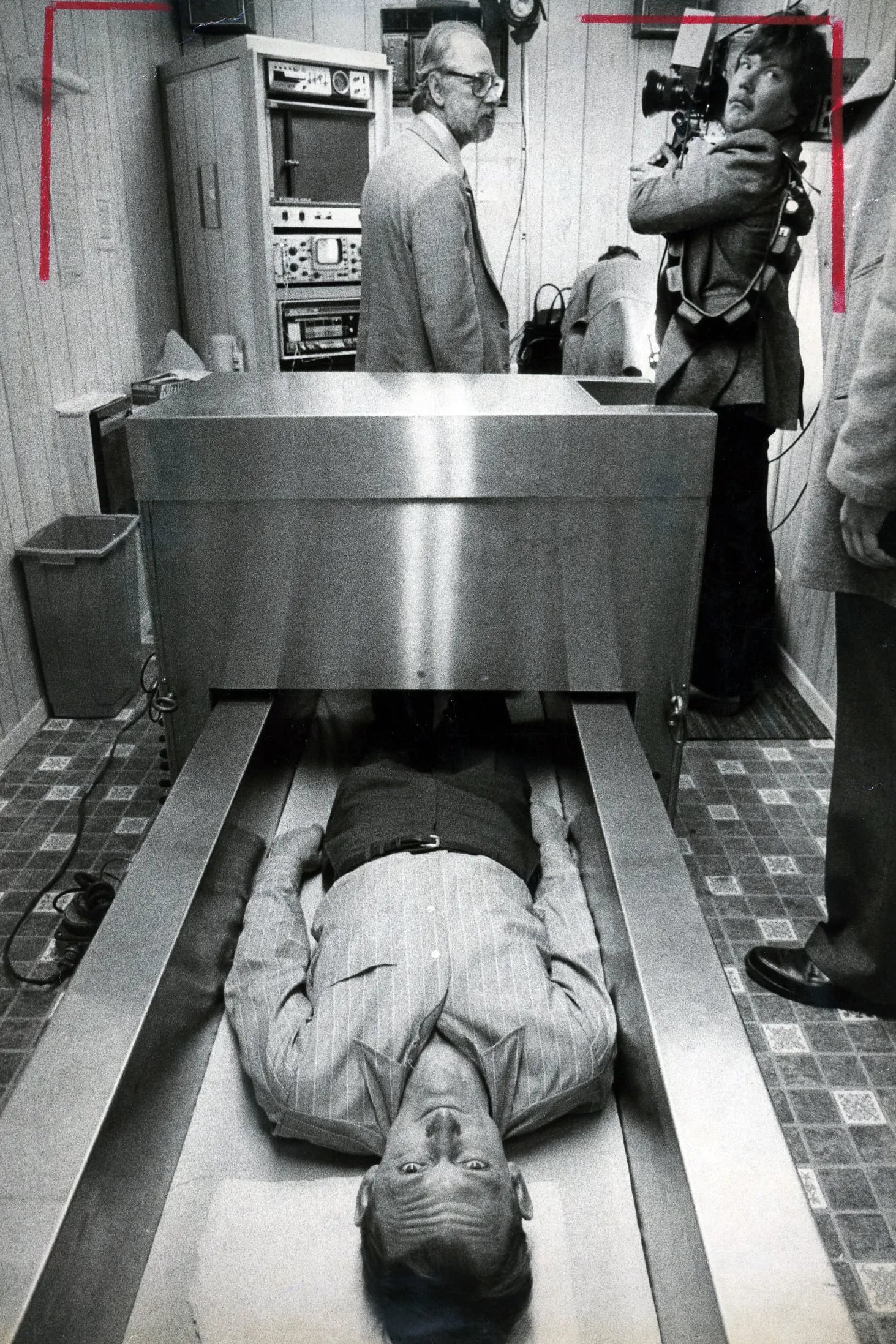 Dairy farmer Richard Alwine, from Middletown, Pa., is scanned for radiation detection on April 11, 1979, after the accident at Three Mile Island.