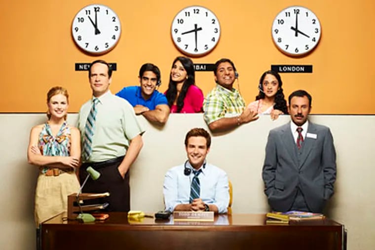 NBC's "Outsourced" sends american Ben Rappaport (center, seated) to work in India.