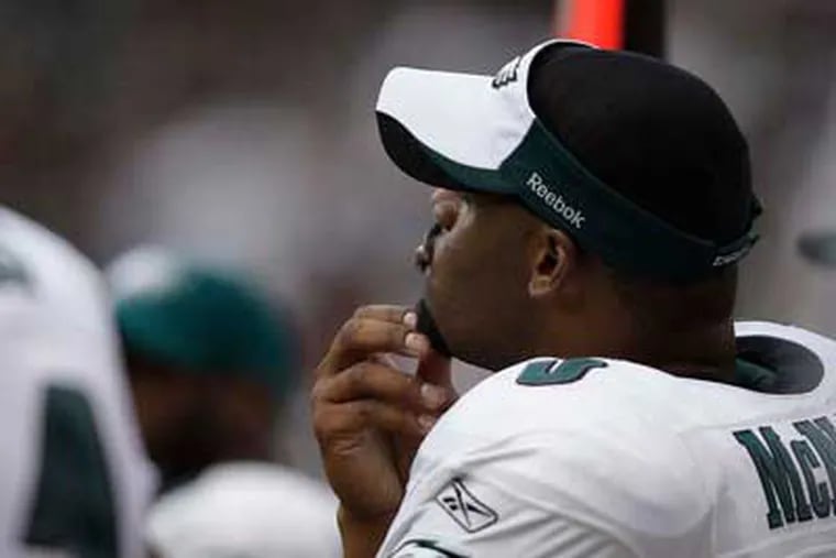 Donovan McNabb has been stuck running an offense that quickly abandons the run, leading to troubles in the red-zone. ( David Maialetti / Staff Photographer )