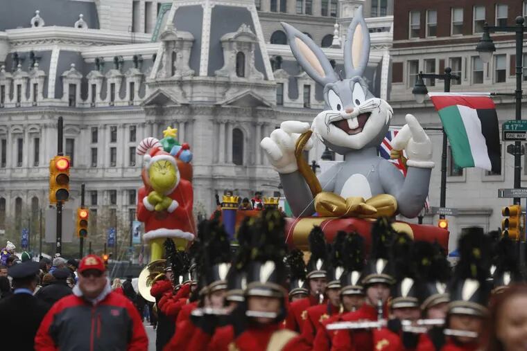 Bugs Bunny makes his way up the Parkway. Also featured in the Thanksgiving Day Parade were balloons of the Grinch and the Very Hungry Caterpillar. Bringing up the rear were Santa and Mrs. Claus, a reminder that the retail  world's biggest season is about to begin.