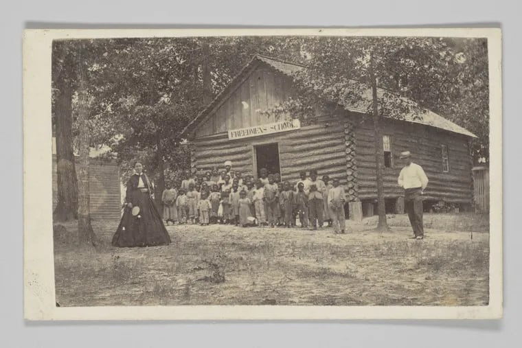 The Freedmen's Bureau helped support schools like this one at James Plantation, North Carolina, to educate newly freed children

.