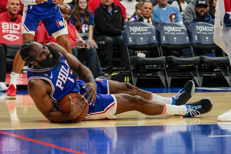 Sixers James Harden hits the court playing against the Wizards during the 1st quarter at the Wells Fargo Center on  Nov. 2.