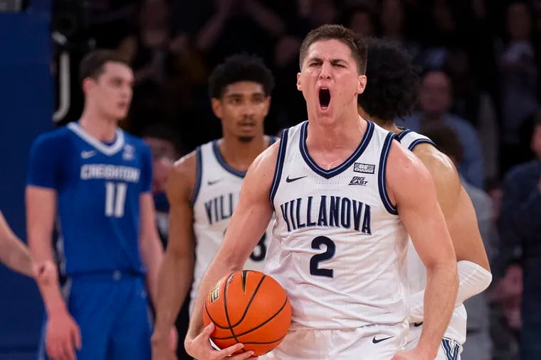 Villanova Collin Gillespie getting excited late in Saturday's Big East Championship game against Creighton.