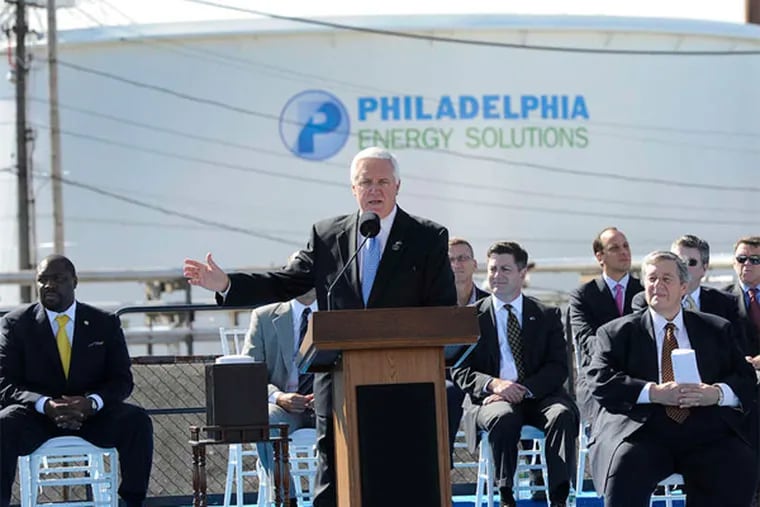 Gov. Corbett spoke at the 2012 renaming of the Sunoco refinery in South Philly as Philadelphia Energy Solutions, owned by the Carlyle Group.
