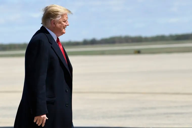 President Donald Trump walks towards the steps of Air Force One at Andrews Air Force Base in Md., Monday, April 15, 2019. Trump is heading to Minnesota for a tax day event. (AP Photo/Susan Walsh)