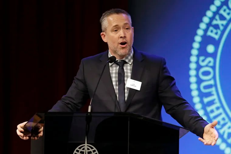 Southern Baptist Convention President J.D. Greear speaks to the denomination's executive committee Monday, Feb. 18, 2019, in Nashville, Tenn. Days after a newspaper investigation revealed hundreds of sexual abuse cases by Southern Baptist ministers and lay leaders over the past two decades, Greear spoke about plans to address the problem.