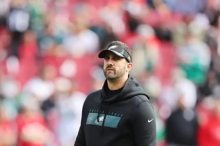 Eagles head coach Nick Sirianni pictured in Tampa prior to the Eagles-Buccaneers playoff game in January, 2022. (Photo by Michael Reaves/Getty Images)