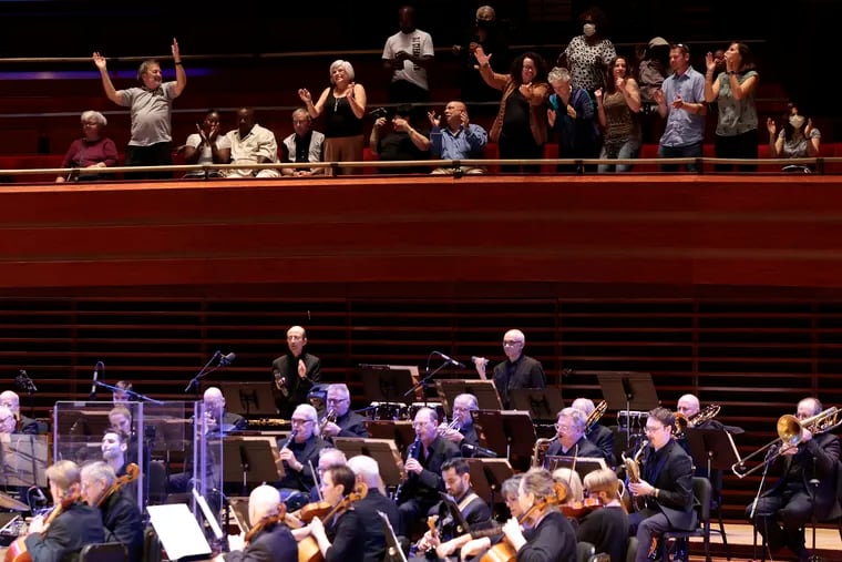 The audience dances during the "Let’s Groove Tonight: Motown and the Philly Sound!" concert by the No Name Pops at the Kimmel Center, Sat. Oct. 28, 2023.