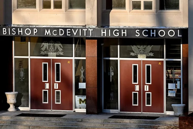 The shuttered Bishop McDevitt High School in Glenside Feb. 8, 2022. Arcadia University announced it will buy the school and its more than 18 acres of surrounding property from the Archdiocese of Philadelphia.