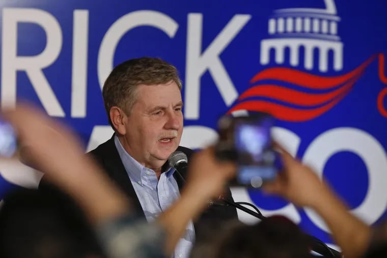 Republican Rick Saccone thanks supporters at a party in McKeesport, Pa., to watch the returns for the special election in the 18th Congressional District.