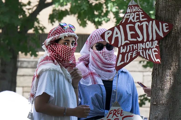 Protesters gather at Drexel University campus during a new Pro-Palestinian encampment.