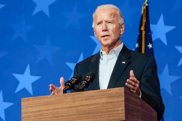 Democratic presidential nominee Joe Biden on Thursday in Wilmington.