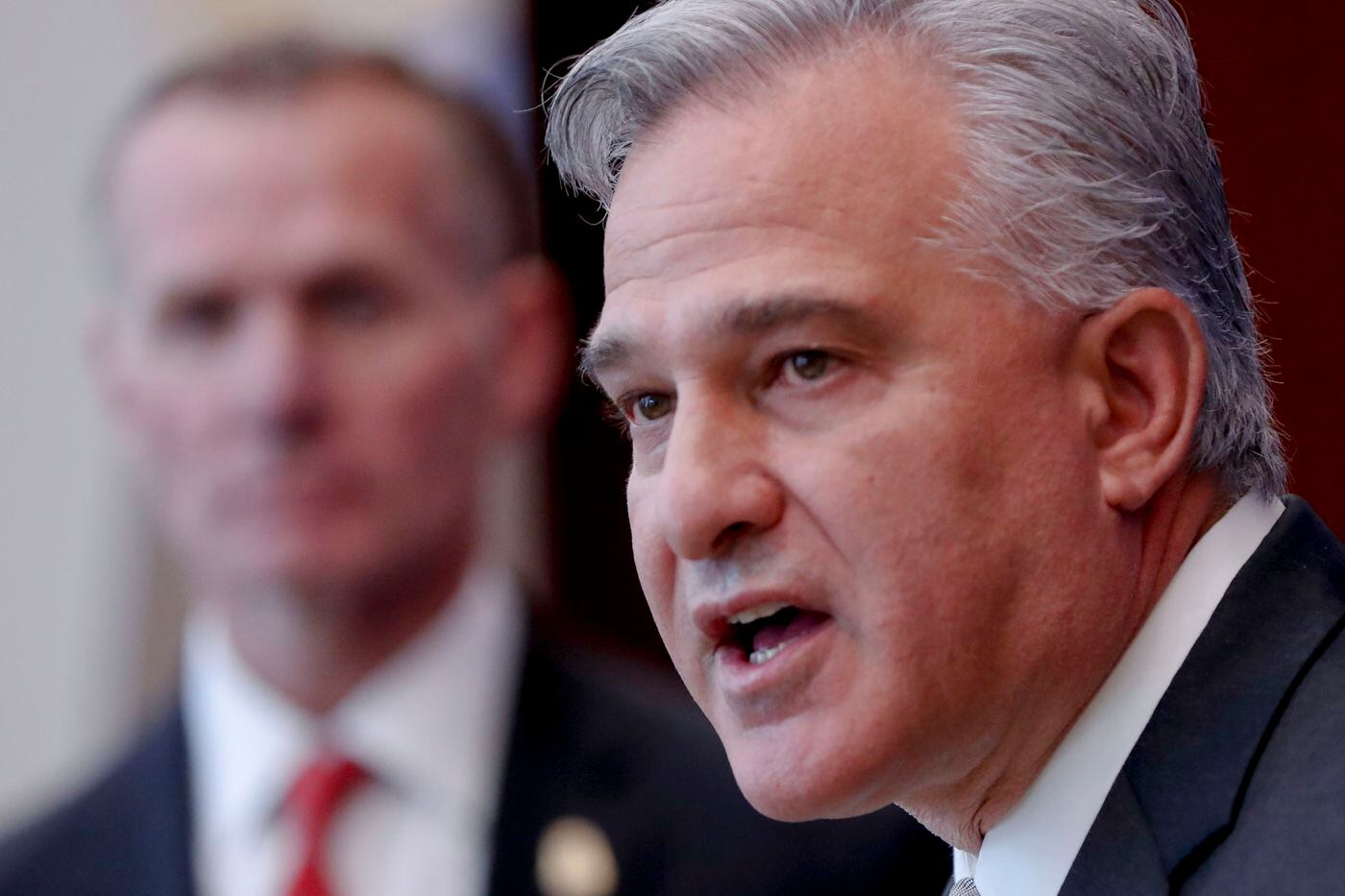 Allegheny County District Attorney Stephen Zappala, right, has held office for two decades. A Democrat, he's running for reelection Tuesday against an independent.