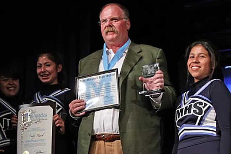 Eagles coach Andy Reid was inducted into the John Marshall Athletic Hall of Fame on Friday. (Michael Bryant/Staff Photographer)