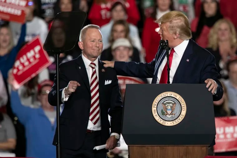 U.S. Rep. Jeff Van Drew (R., N.J.) with then-President Donald Trump at Trump campaign rally in Wildwood last January, shortly after Van Drew, a long-time Democrat, switched parties.