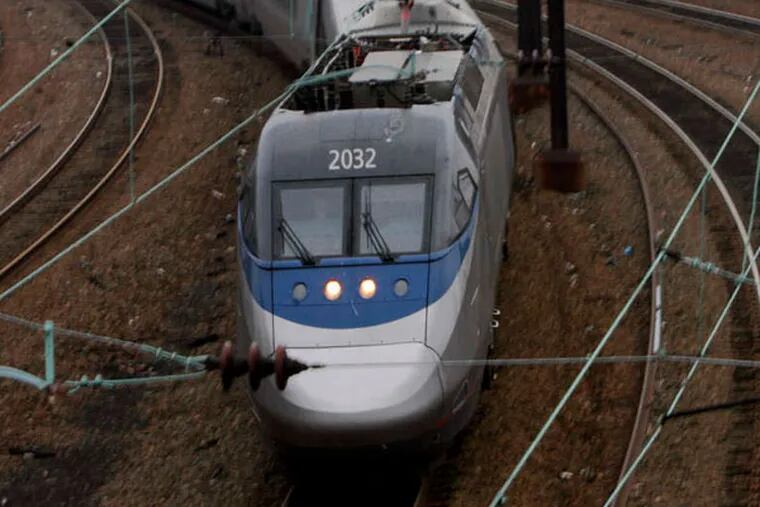 An Amtrak Acela train from New York pulls into 30th Street Station.