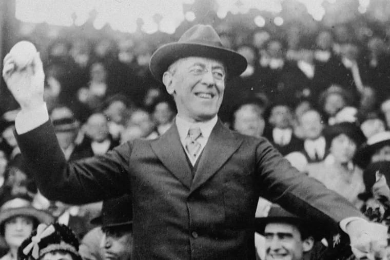 President Woodrow Wilson throws out the first ball at a baseball game in Washington in 1916.